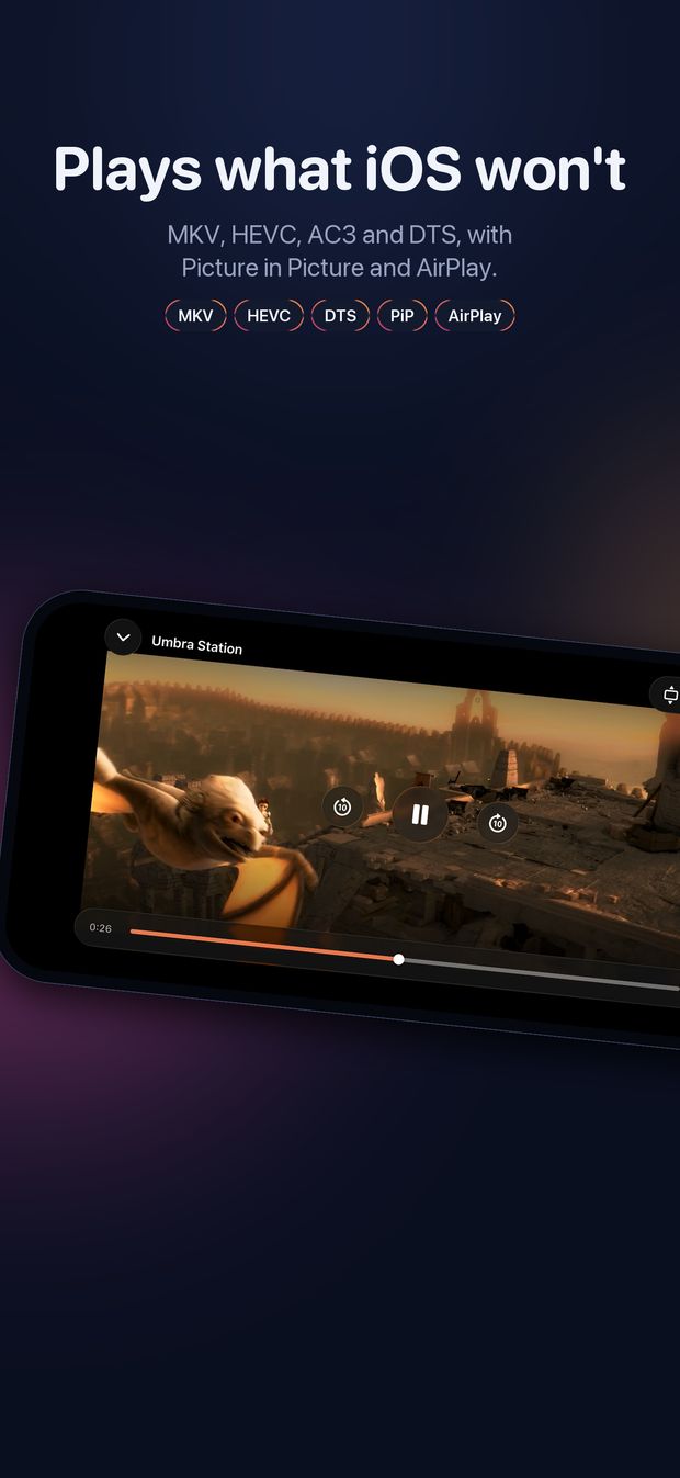 The player on its side, with its controls and scrubber, playing a Blender Foundation open movie.