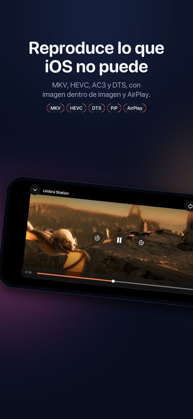 El reproductor en horizontal, con sus controles y la barra de avance, con una película abierta de Blender Foundation.