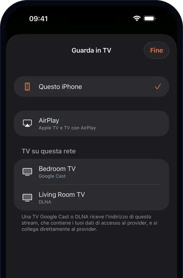 “Guarda in TV” su iPhone: “Questo iPhone”, AirPlay e le TV trovate sulla rete.