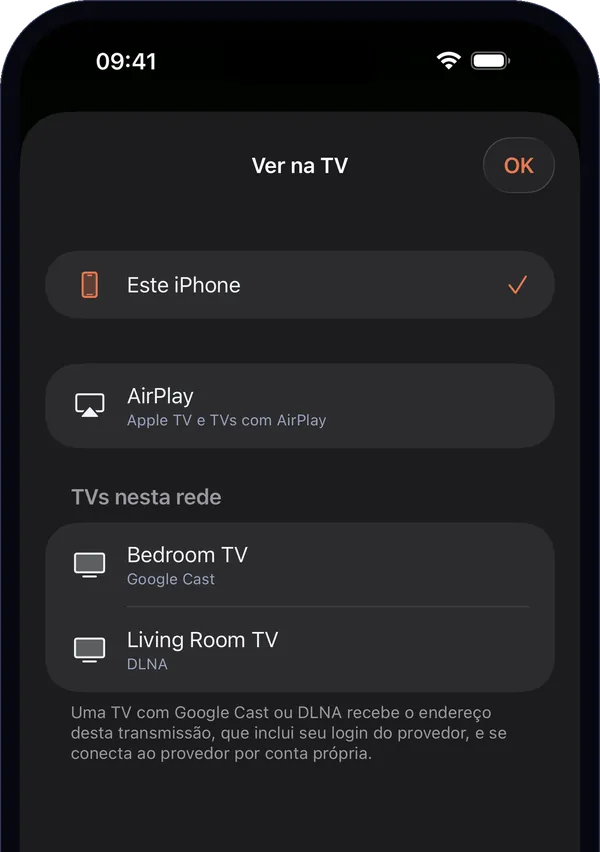 “Ver na TV” no iPhone: Este iPhone, AirPlay e as TVs encontradas na rede.