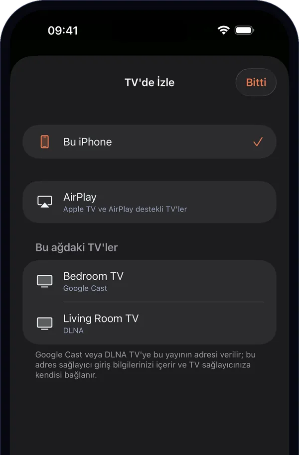 iPhone'da “TV'de İzle”: Bu iPhone, AirPlay ve ağda bulunan TV'ler.